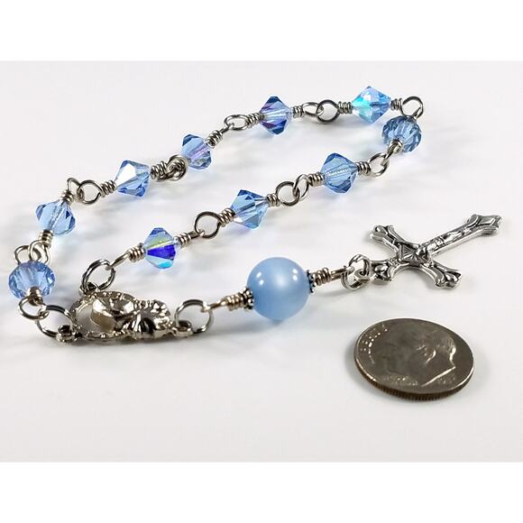 Mary Jesus One Decade Rosary, Moonglow Bead, Wire Wrapped - Picture 6 of 10